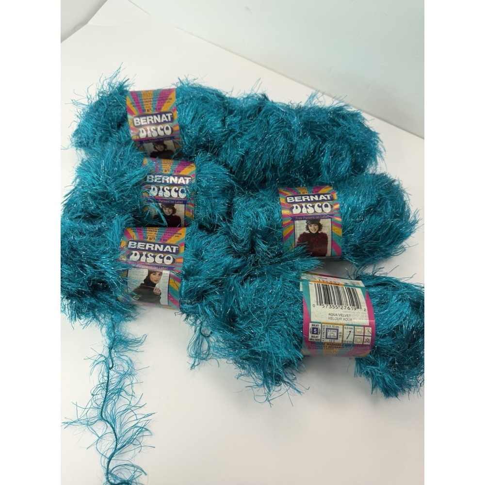 Bernat Disco Yarn Aqua Velvet 67% Acetate 33% Polyester Eyelash Lot Of 6